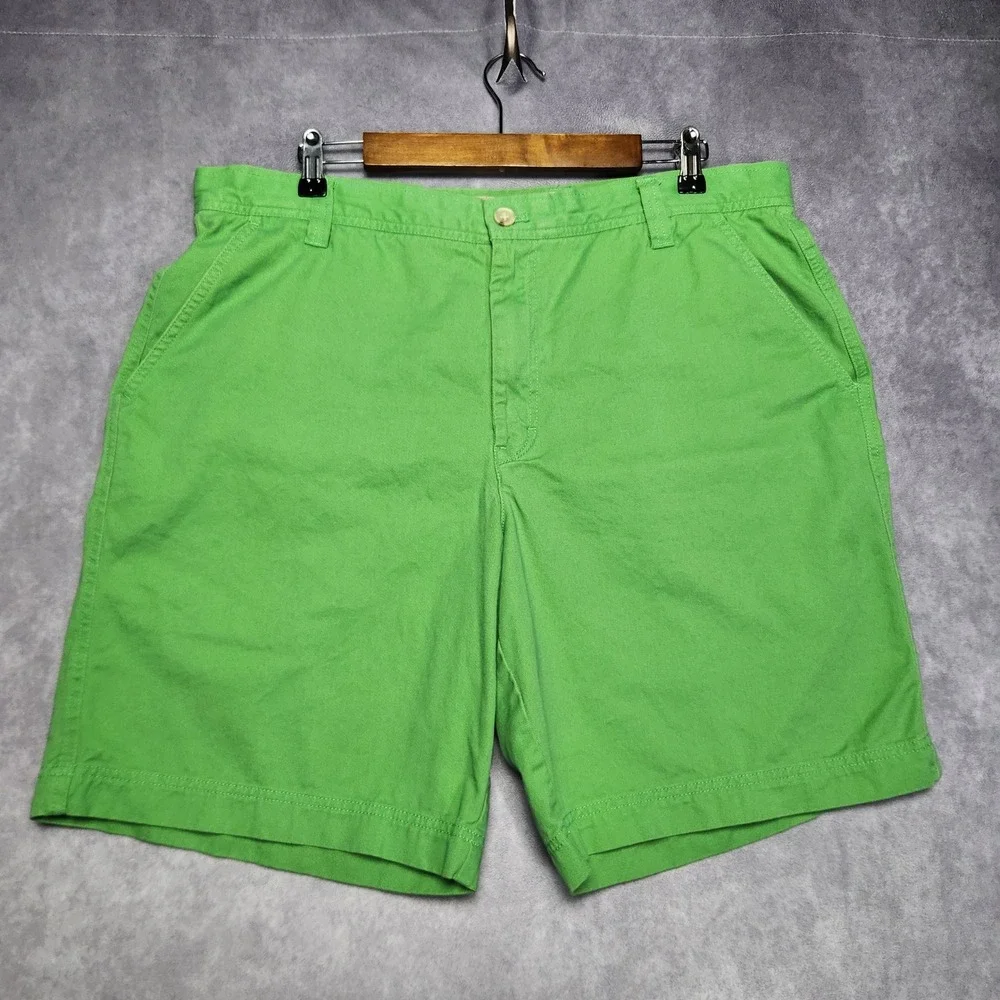 Izod Saltwater Mens Green Cotton Chino Shorts Size 38 Summer Casual